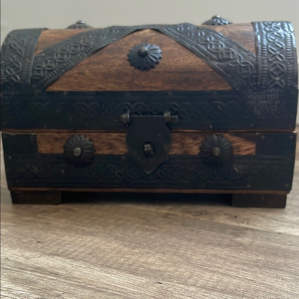 Vintage Wooden Chest with Black Accents